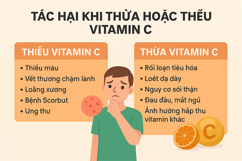 Tác hại khi thừa hoặc thiếu vitamin C – Cẩn trọng để bảo vệ sức khỏe mỗi ngày